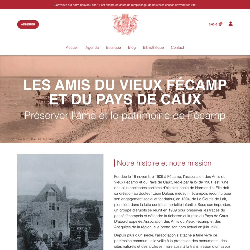 Aperçu de la boutique en ligne réalisée pour l'association Les Amis du Vieux Fécamp par Pierre Levacher, webmaster freelance à Fécamp
