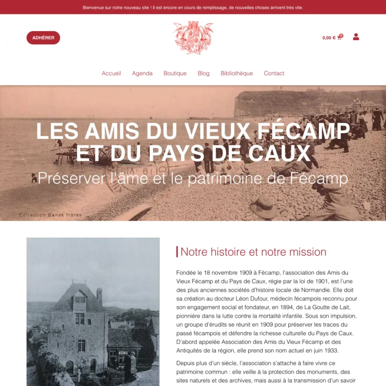 Aperçu de la boutique en ligne réalisée pour l'association Les Amis du Vieux Fécamp par Pierre Levacher, webmaster freelance à Fécamp