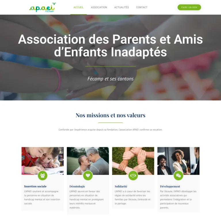 Aperçu du site vitrine réalisé pour l'APAEI Fécamp par Pierre Levacher, webmaster freelance à Fécamp