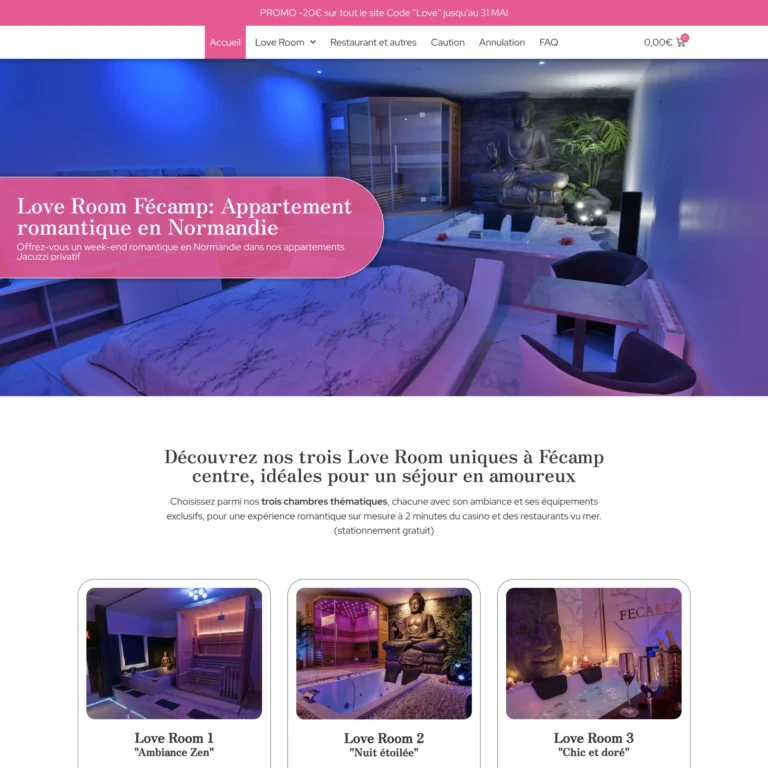 Aperçu de la boutique en ligne réalisée pour Love Room Fécamp par Pierre Levacher, webmaster freelance à Fécamp