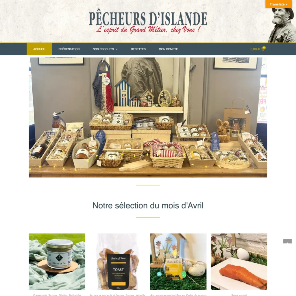 Aperçu de la boutique en ligne réalisée pour Pêcheurs d'Islande par Pierre Levacher, webmaster freelance à Fécamp